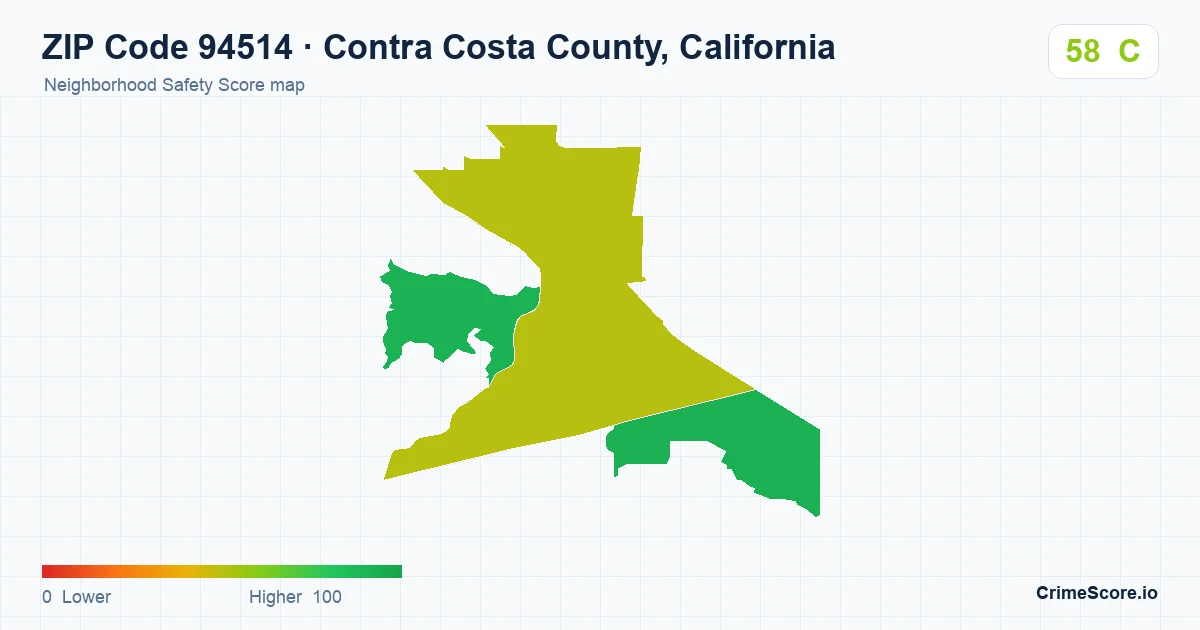 ZIP Code 94514 in Contra Costa County, California neighborhood Safety Score map