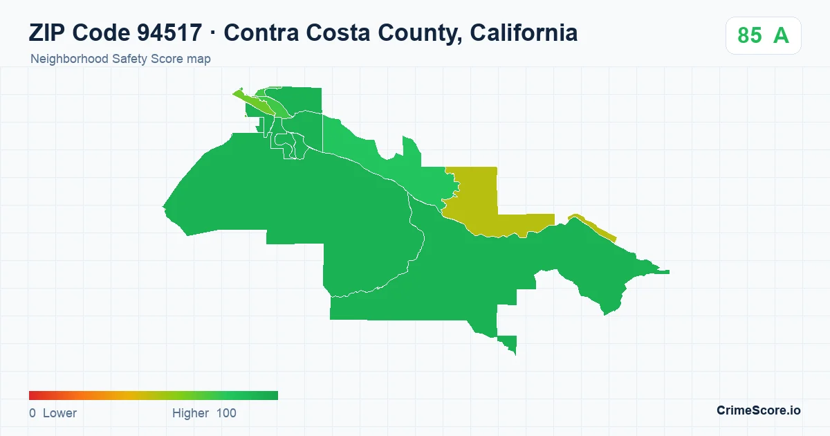 ZIP Code 94517 in Contra Costa County, California neighborhood Safety Score map