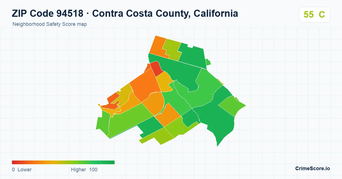 ZIP Code 94518 in Contra Costa County, California neighborhood Safety Score map