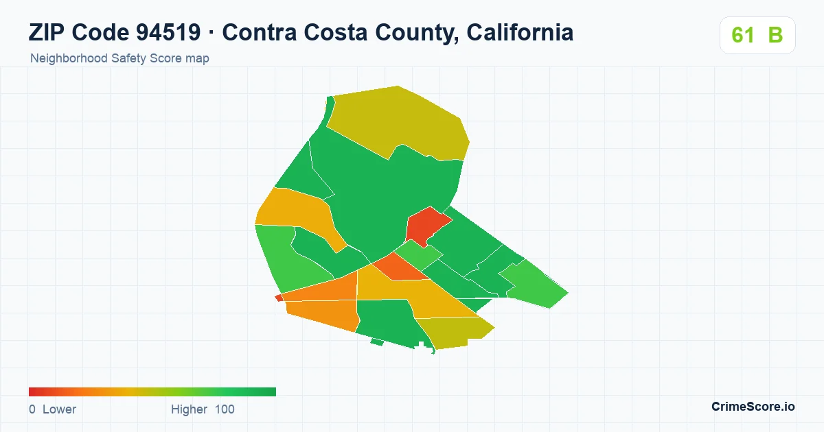 ZIP Code 94519 in Contra Costa County, California neighborhood Safety Score map
