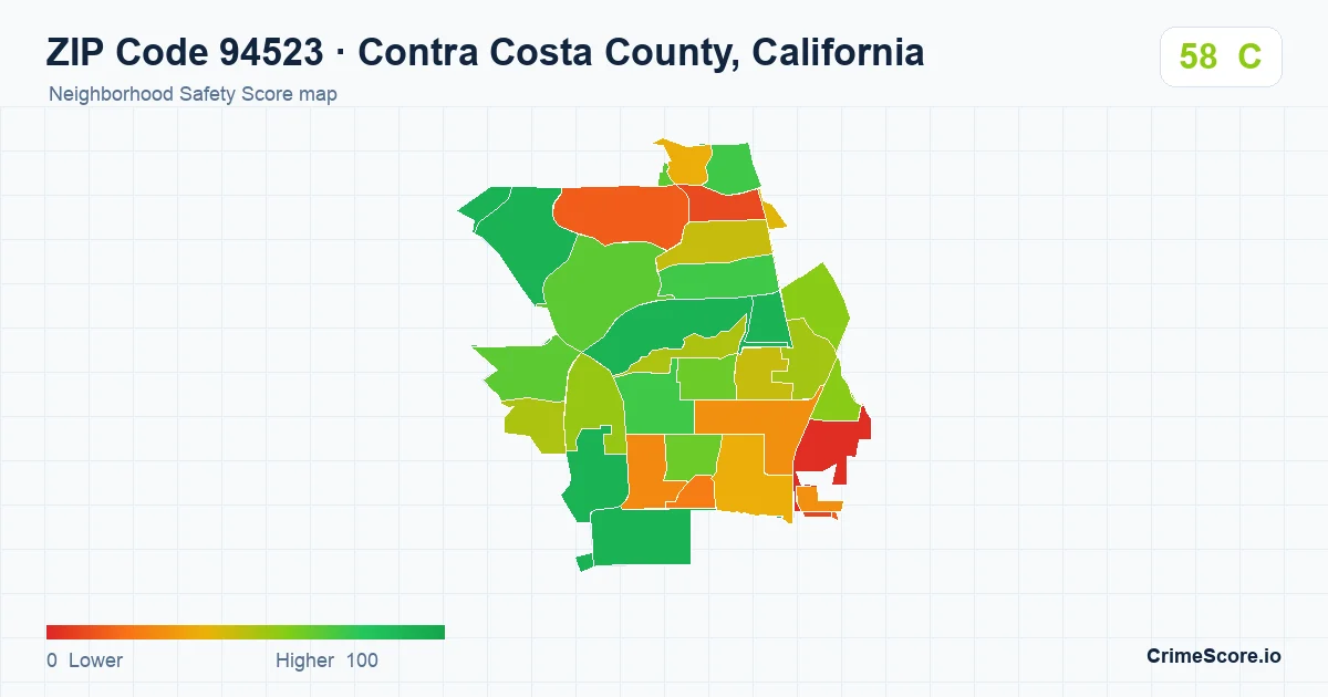 ZIP Code 94523 in Contra Costa County, California neighborhood Safety Score map
