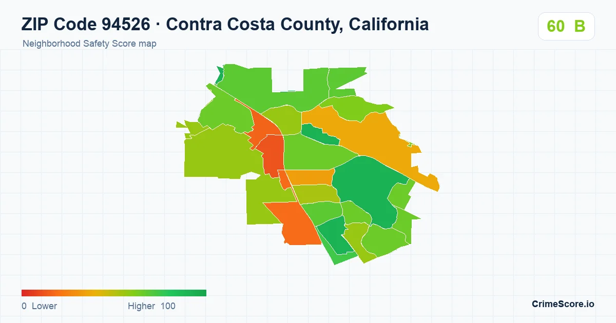ZIP Code 94526 in Contra Costa County, California neighborhood Safety Score map