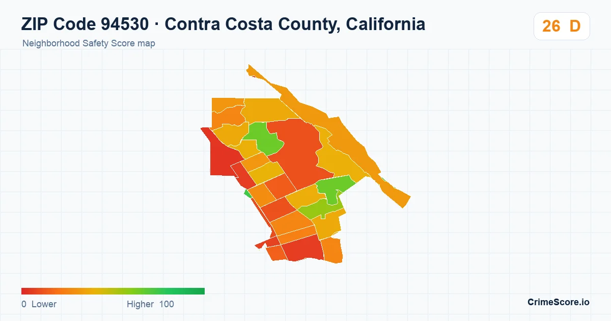 ZIP Code 94530 in Contra Costa County, California neighborhood Safety Score map