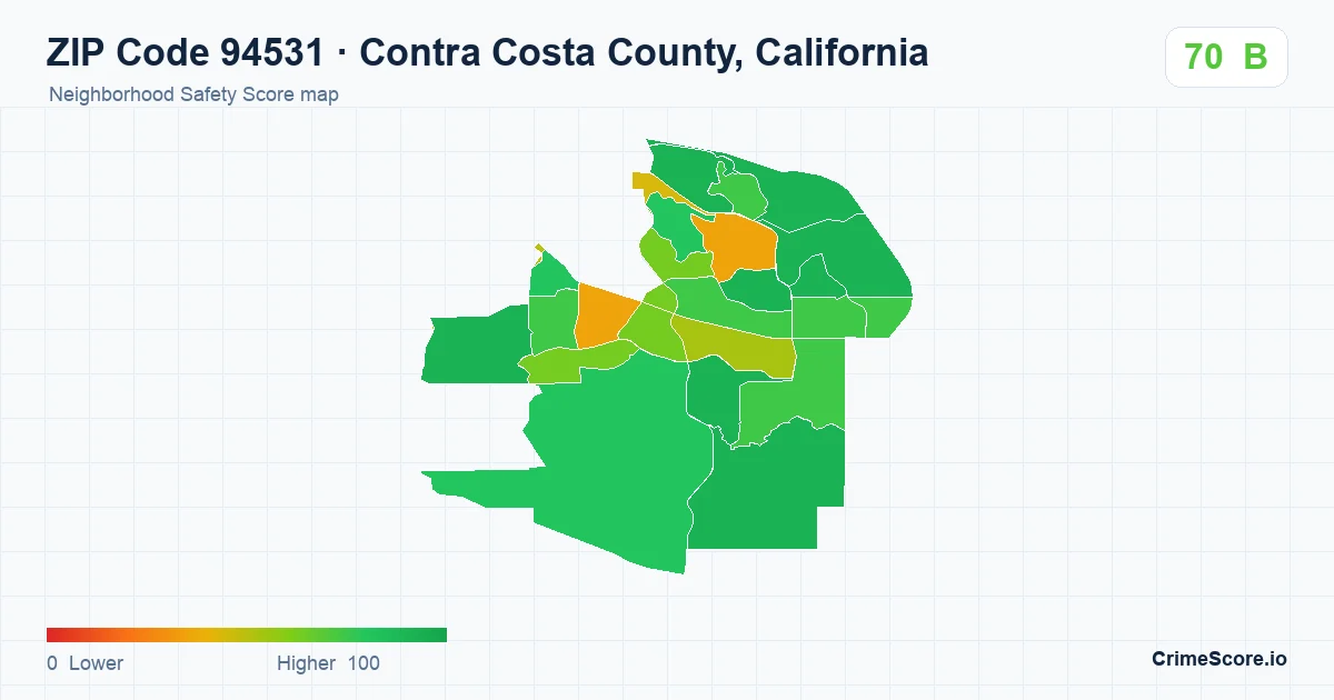 ZIP Code 94531 in Contra Costa County, California neighborhood Safety Score map