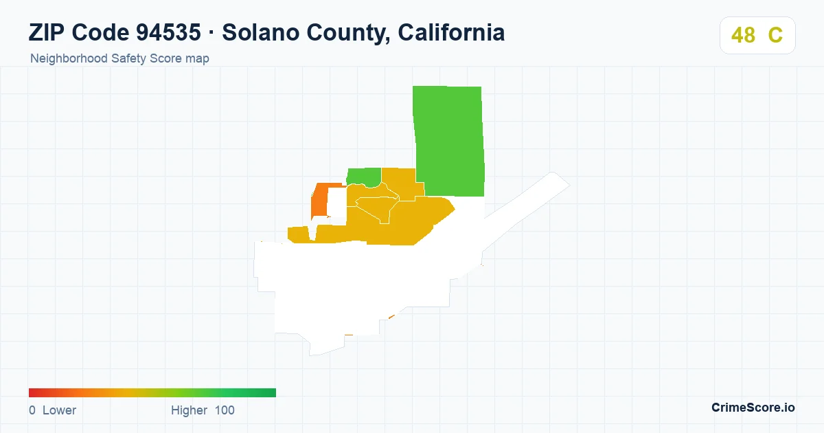 ZIP Code 94535 in Solano County, California neighborhood Safety Score map