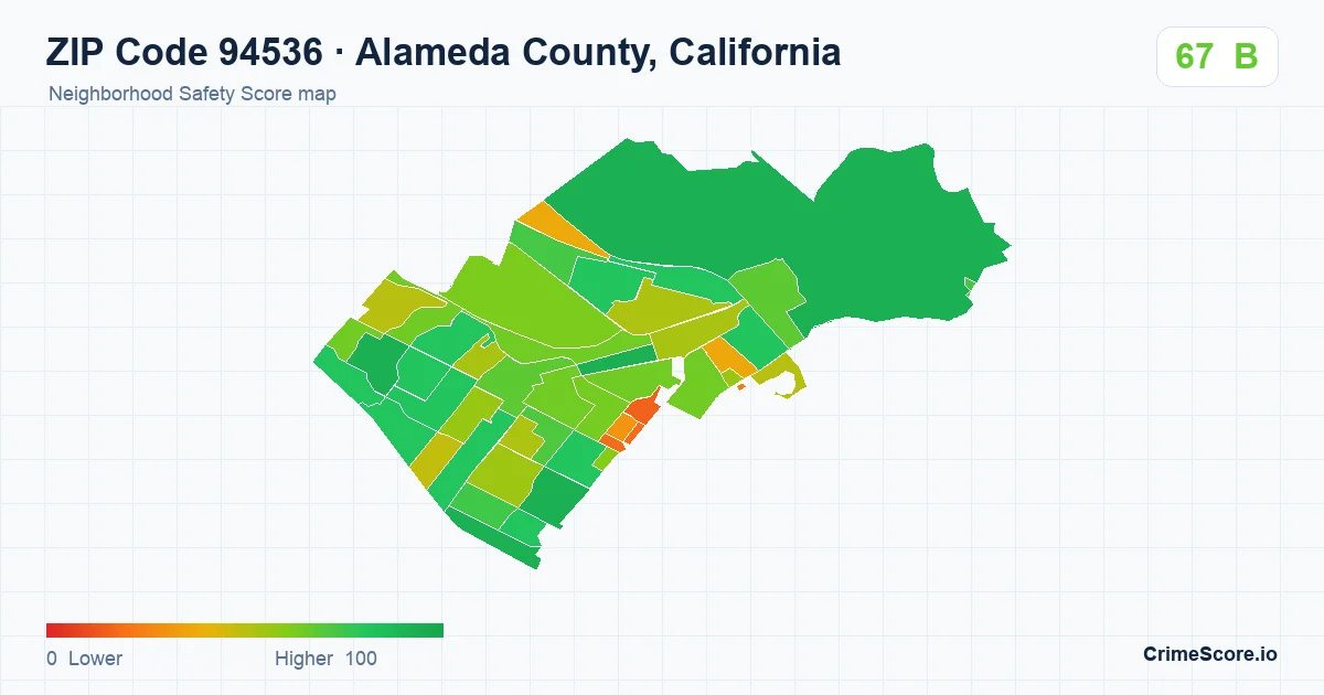 ZIP Code 94536 in Alameda County, California neighborhood Safety Score map