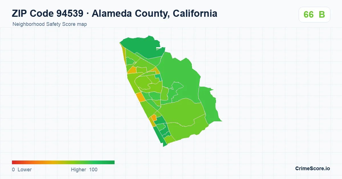 ZIP Code 94539 in Alameda County, California neighborhood Safety Score map