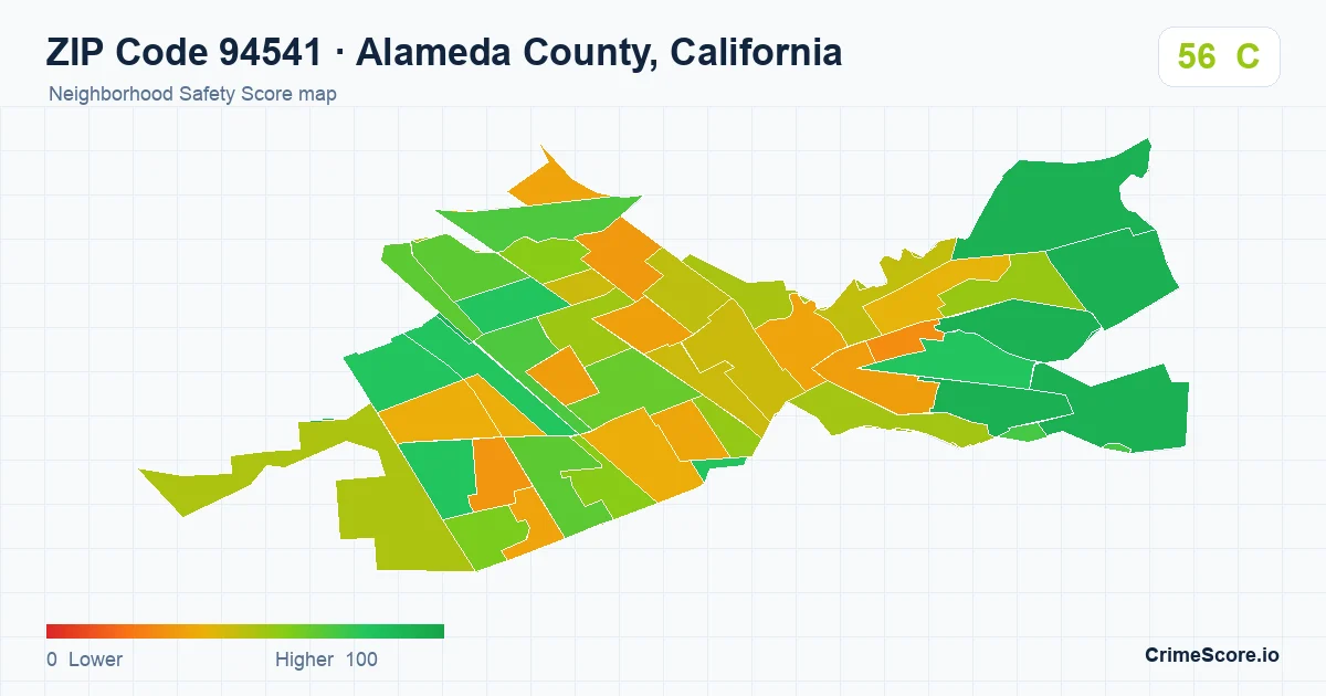 ZIP Code 94541 in Alameda County, California neighborhood Safety Score map