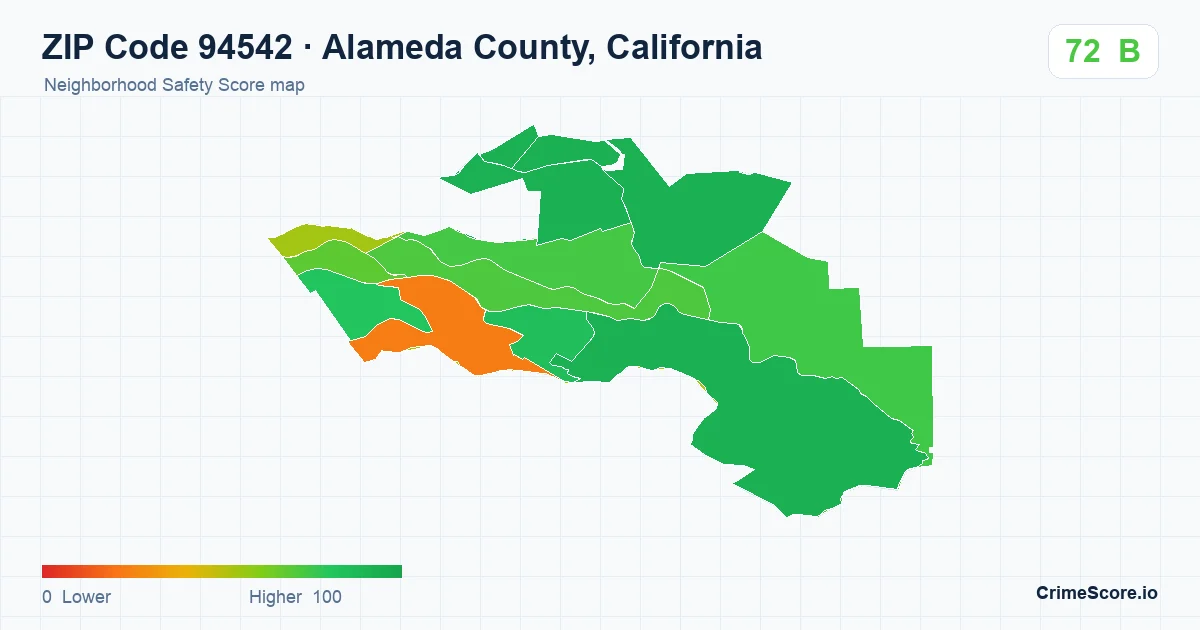 ZIP Code 94542 in Alameda County, California neighborhood Safety Score map