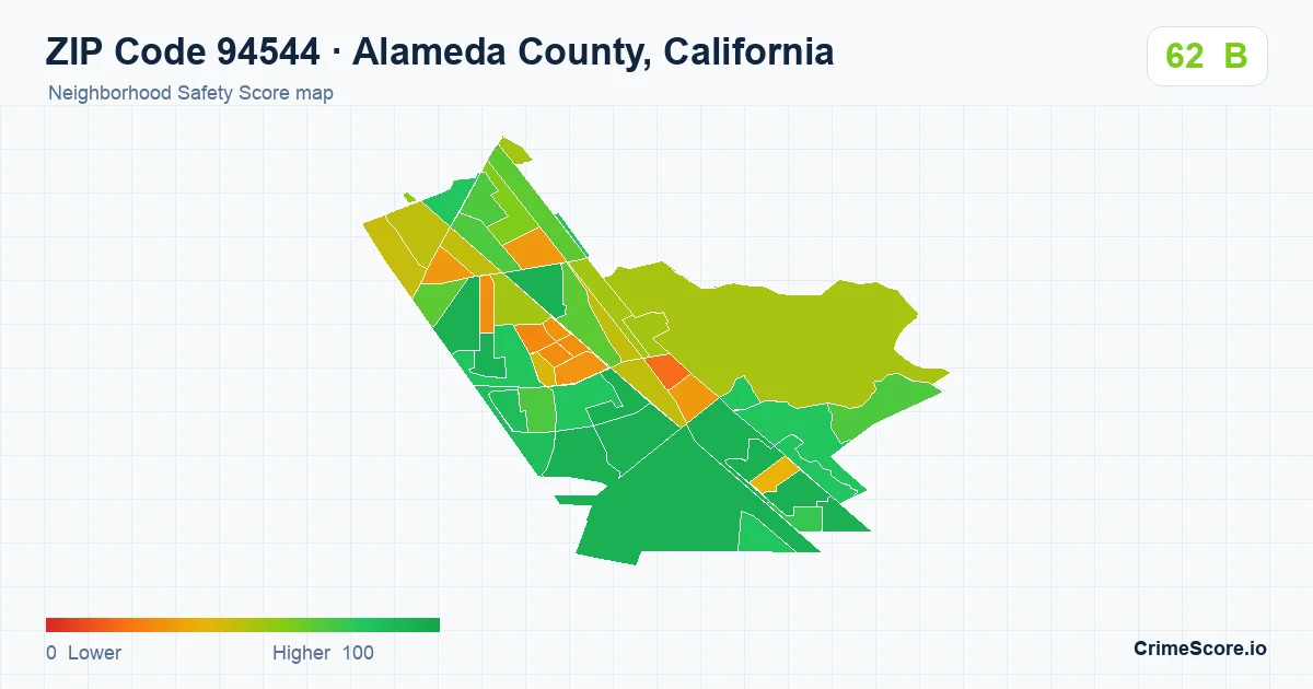 ZIP Code 94544 in Alameda County, California neighborhood Safety Score map