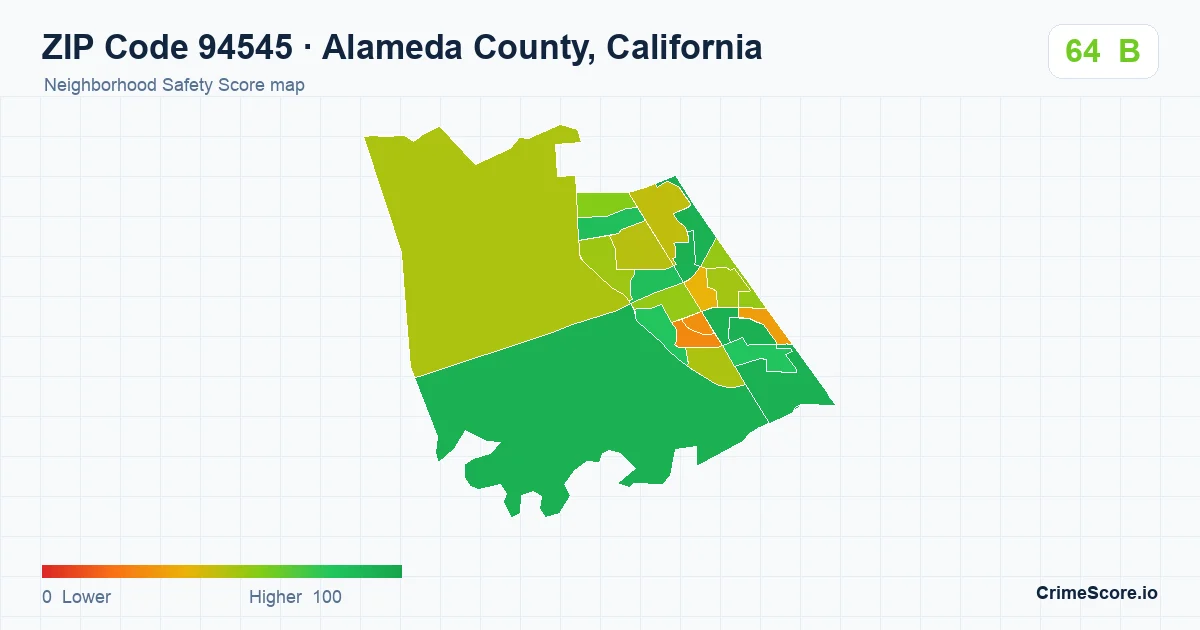 ZIP Code 94545 in Alameda County, California neighborhood Safety Score map