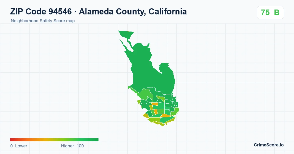 ZIP Code 94546 in Alameda County, California neighborhood Safety Score map