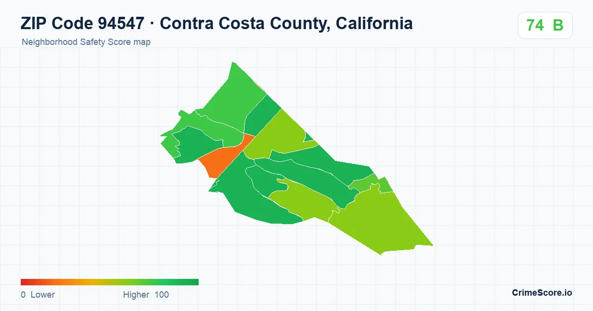 ZIP Code 94547 in Contra Costa County, California neighborhood Safety Score map