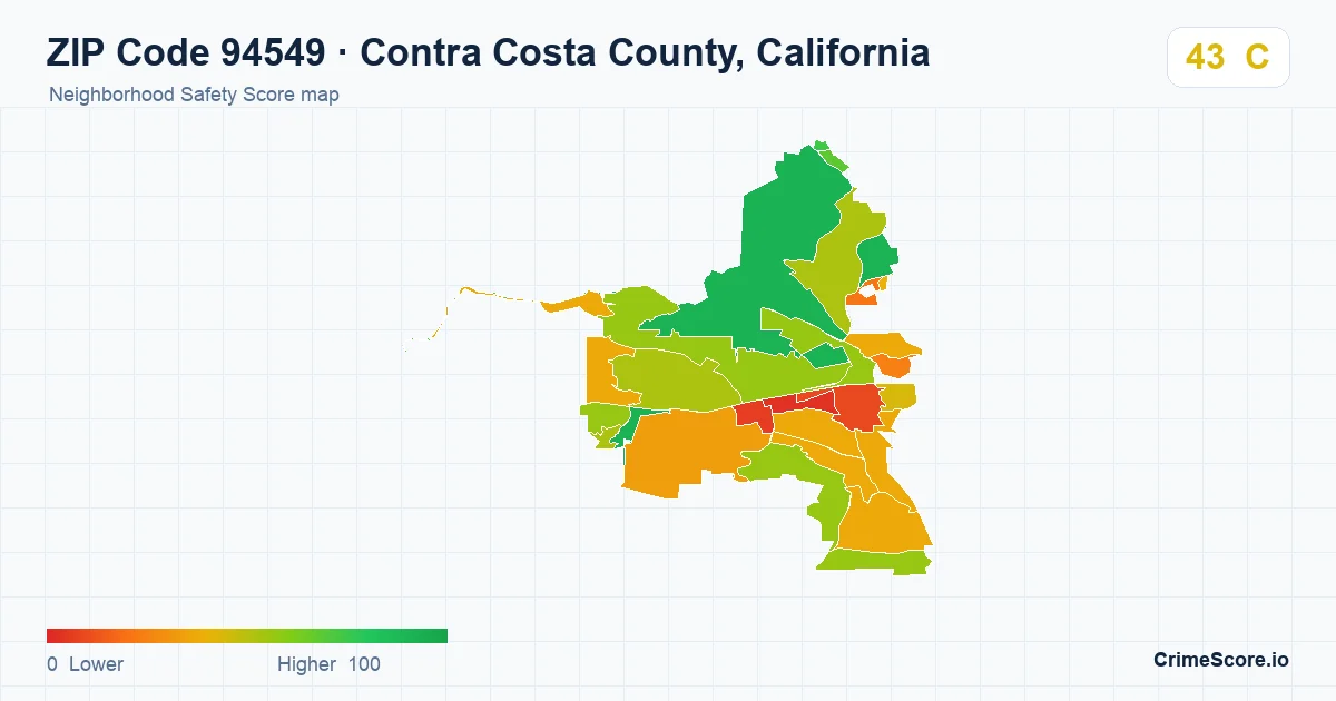ZIP Code 94549 in Contra Costa County, California neighborhood Safety Score map