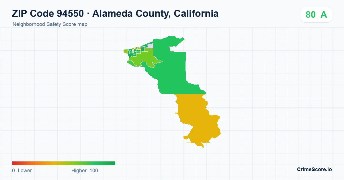 ZIP Code 94550 in Alameda County, California neighborhood Safety Score map
