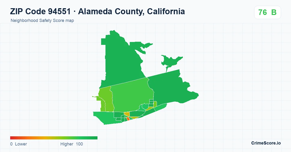 ZIP Code 94551 in Alameda County, California neighborhood Safety Score map