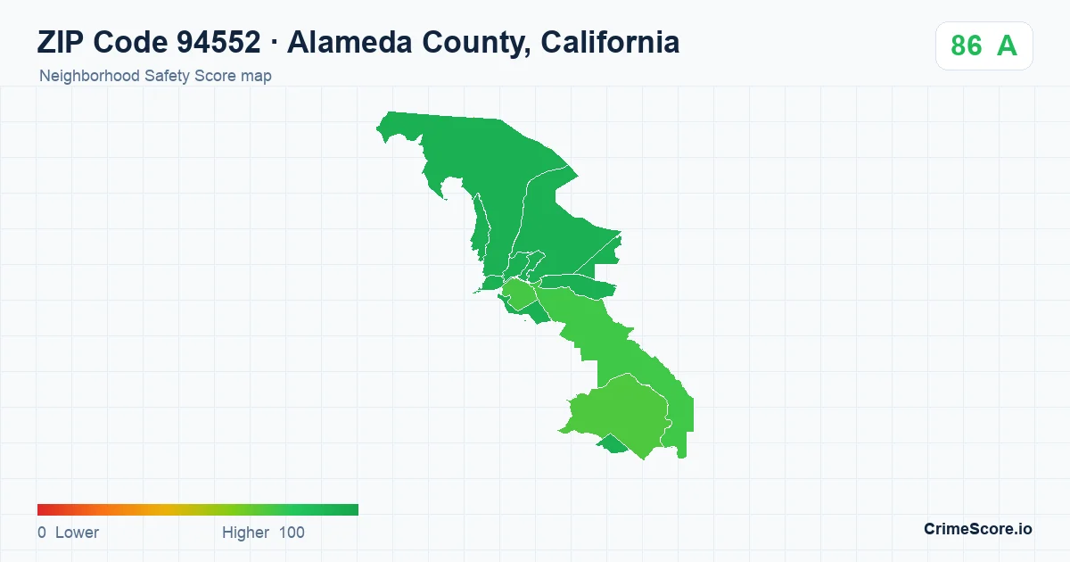 ZIP Code 94552 in Alameda County, California neighborhood Safety Score map