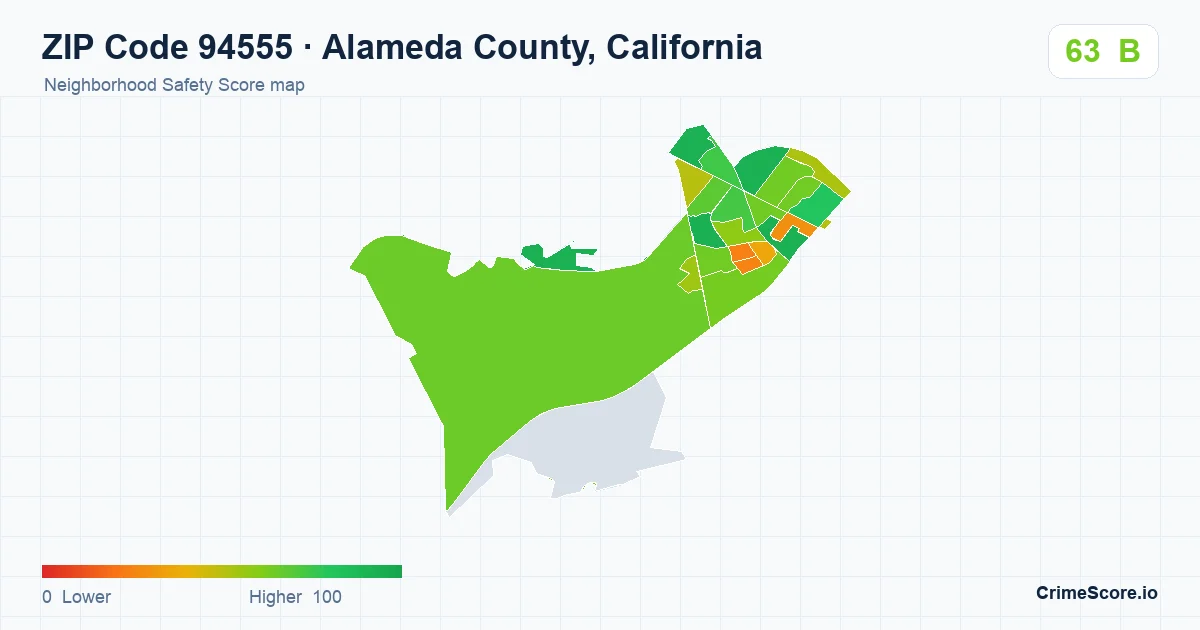 ZIP Code 94555 in Alameda County, California neighborhood Safety Score map