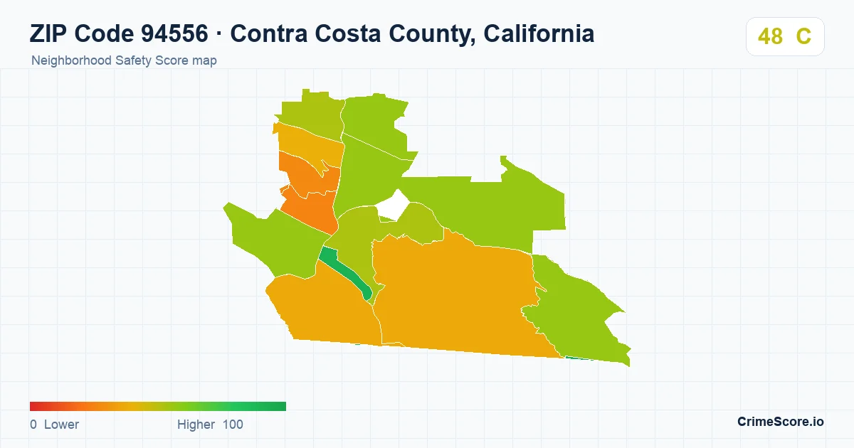 ZIP Code 94556 in Contra Costa County, California neighborhood Safety Score map