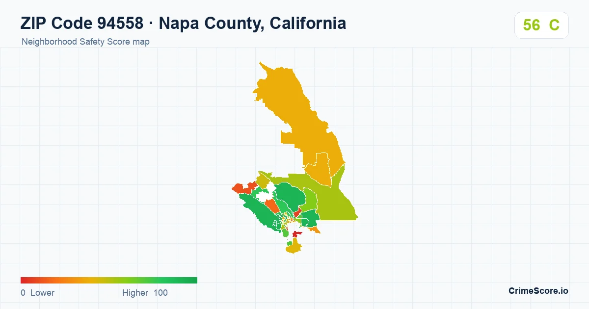 ZIP Code 94558 in Napa County, California neighborhood Safety Score map