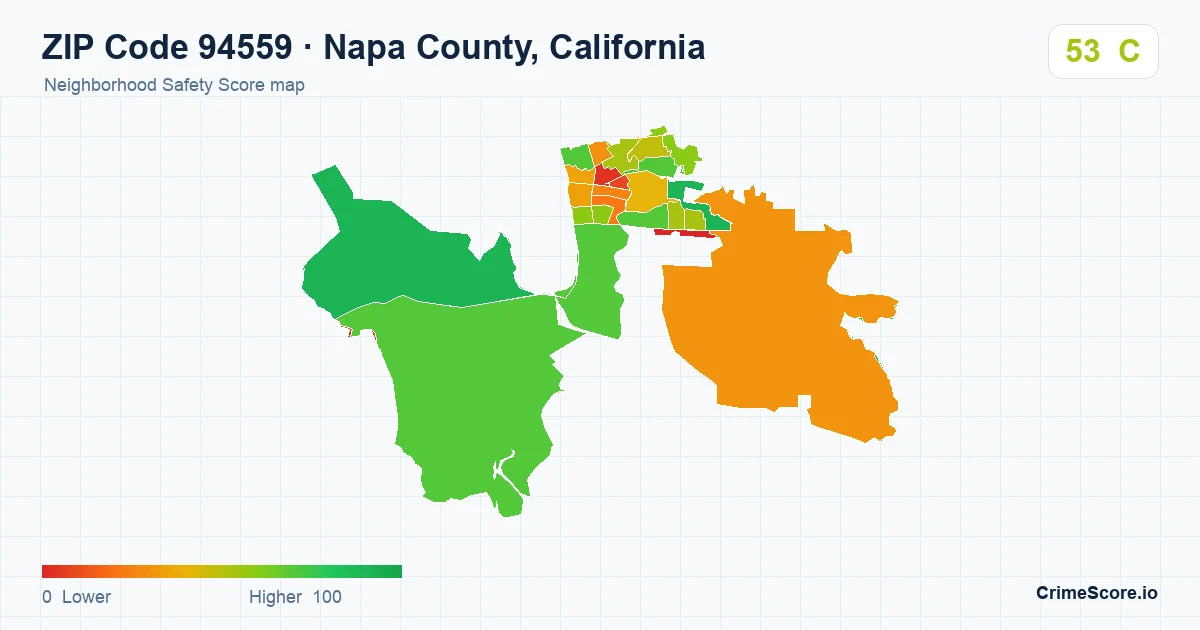 ZIP Code 94559 in Napa County, California neighborhood Safety Score map