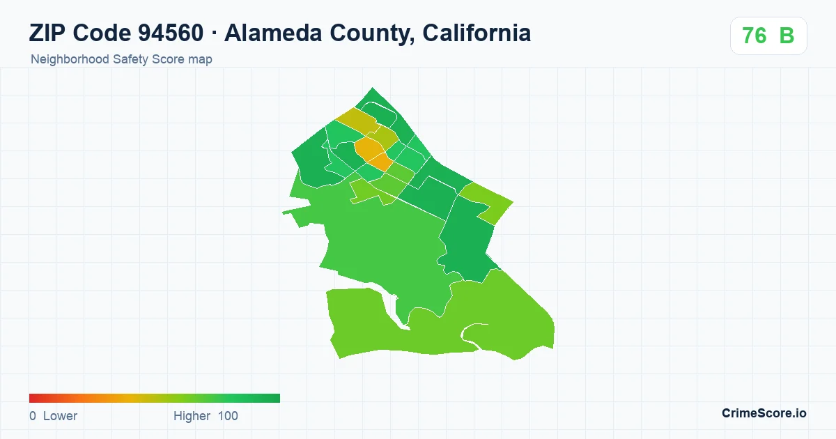 ZIP Code 94560 in Alameda County, California neighborhood Safety Score map