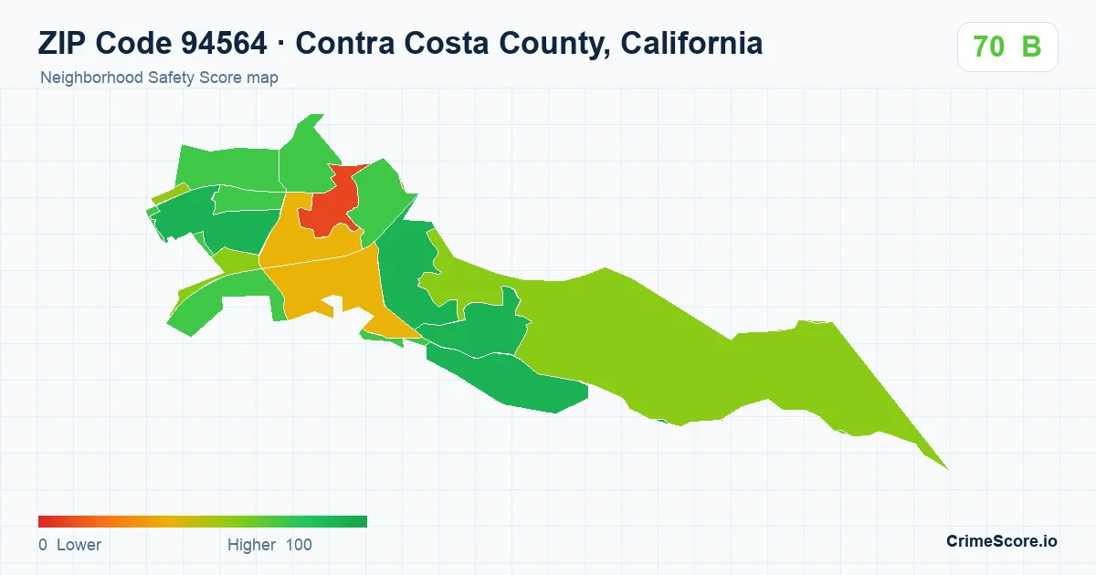 ZIP Code 94564 in Contra Costa County, California neighborhood Safety Score map