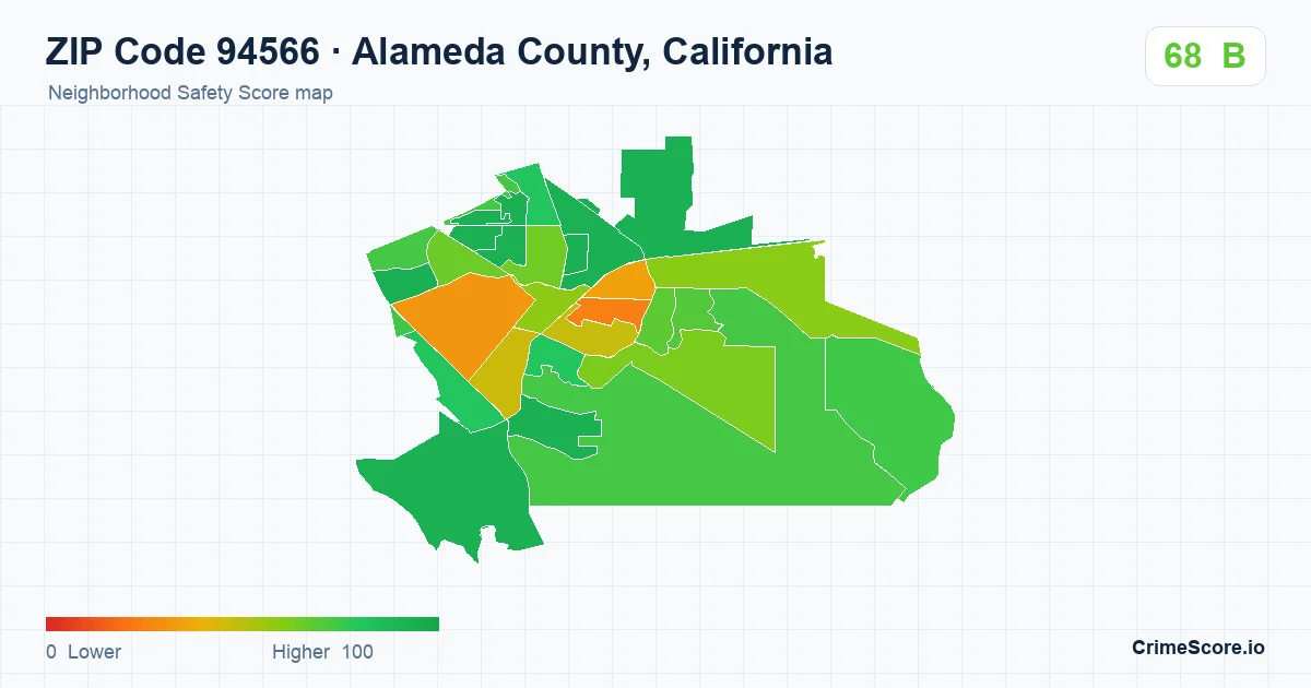 ZIP Code 94566 in Alameda County, California neighborhood Safety Score map