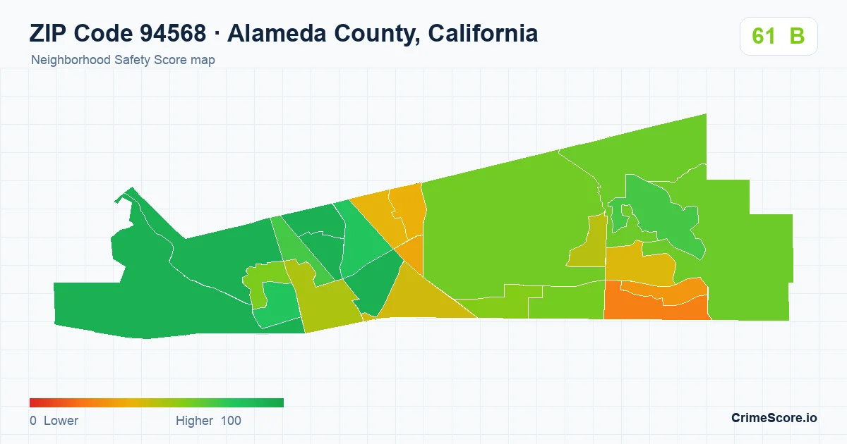 ZIP Code 94568 in Alameda County, California neighborhood Safety Score map