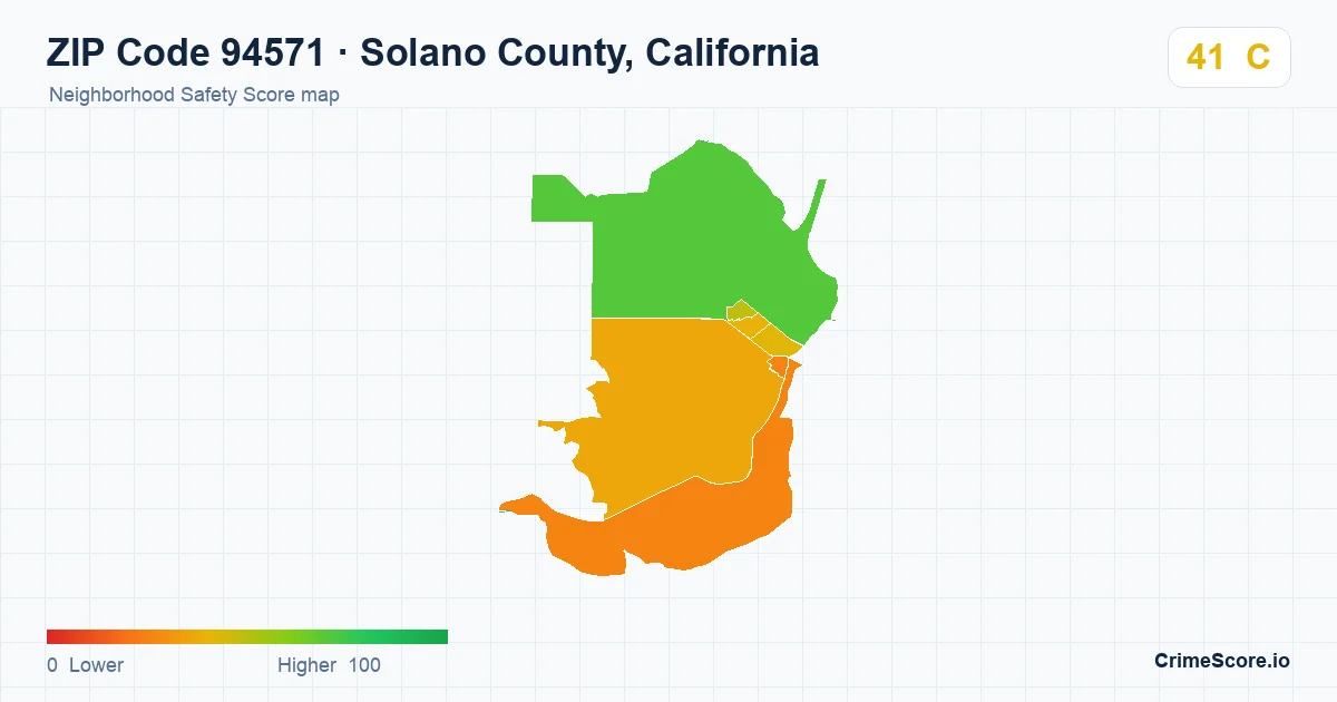 ZIP Code 94571 in Solano County, California neighborhood Safety Score map