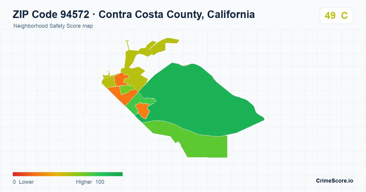 ZIP Code 94572 in Contra Costa County, California neighborhood Safety Score map