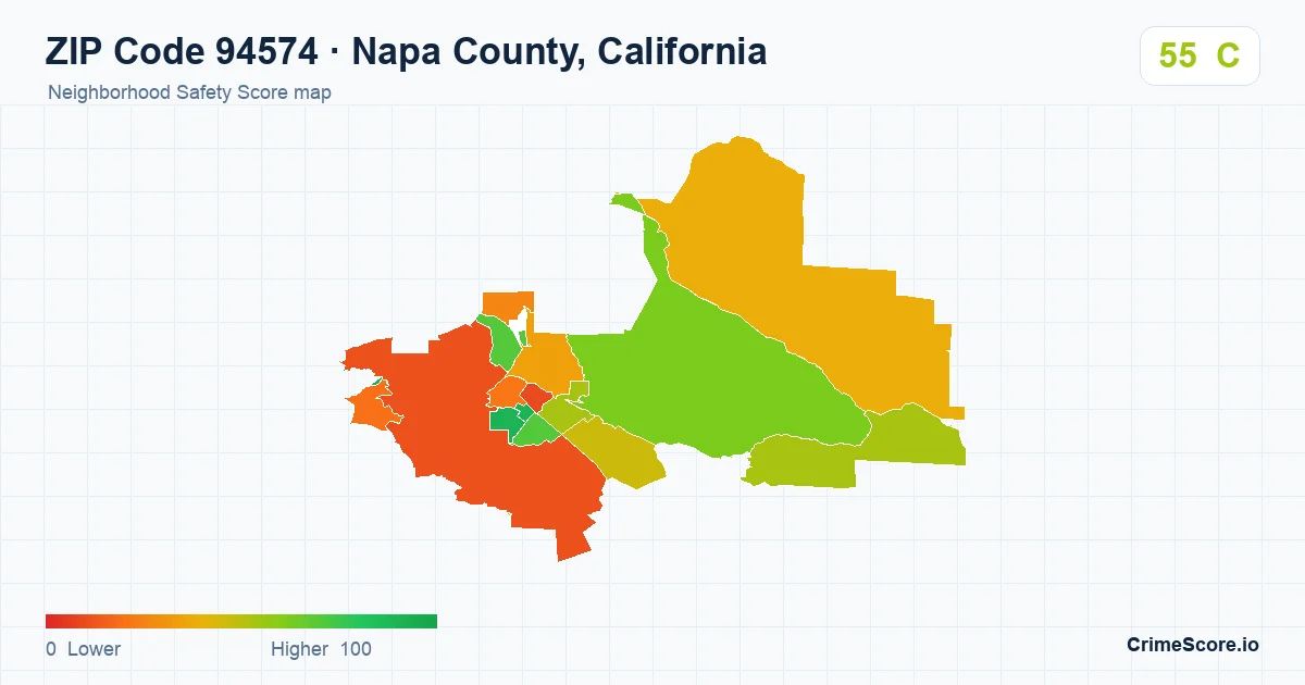 ZIP Code 94574 in Napa County, California neighborhood Safety Score map