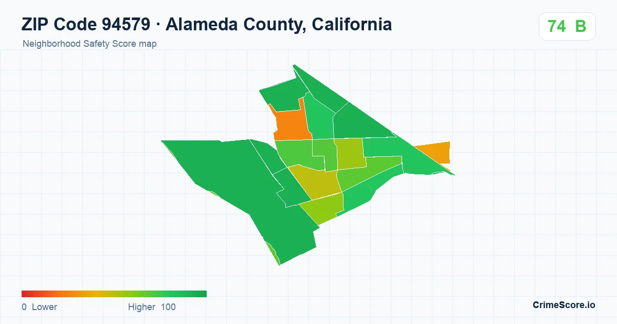 ZIP Code 94579 in Alameda County, California neighborhood Safety Score map