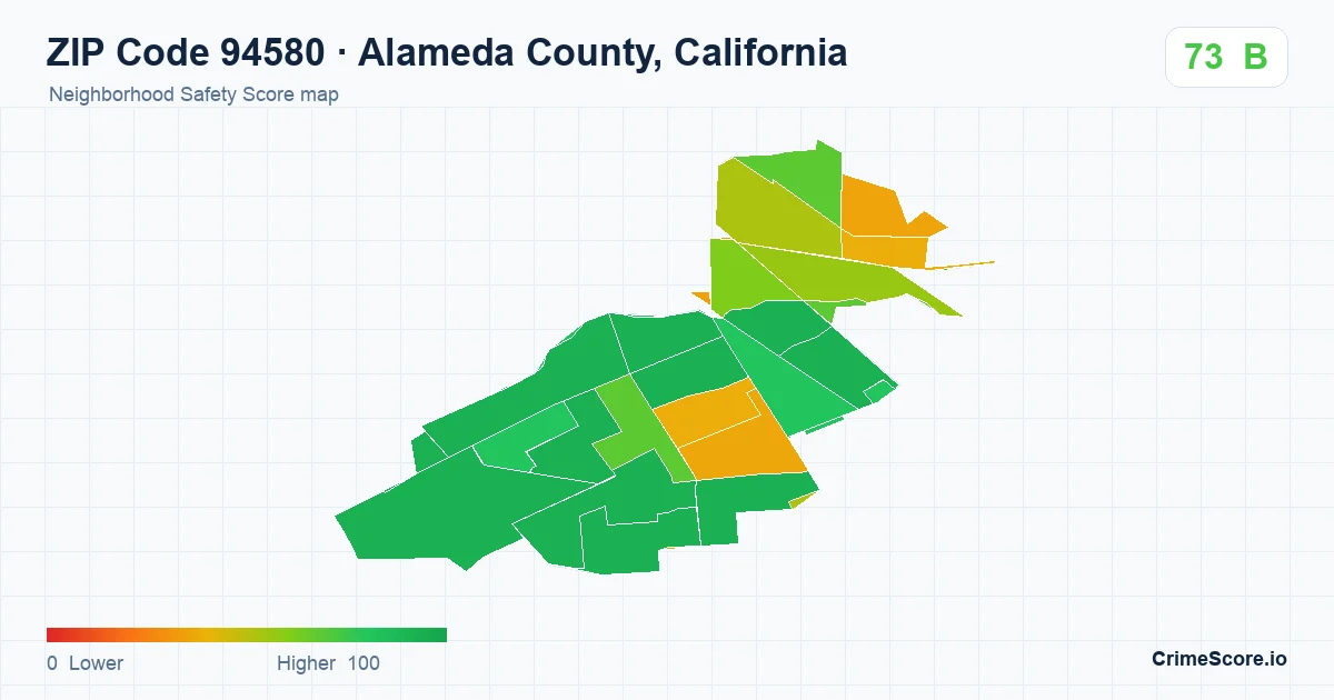 ZIP Code 94580 in Alameda County, California neighborhood Safety Score map