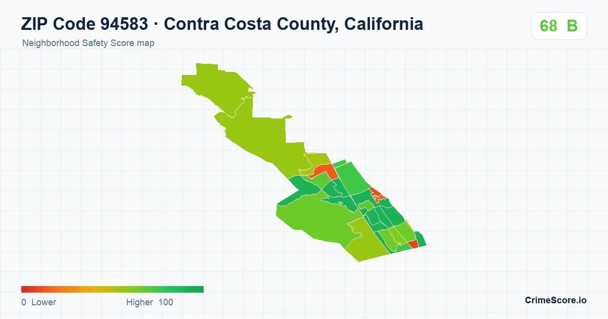 ZIP Code 94583 in Contra Costa County, California neighborhood Safety Score map