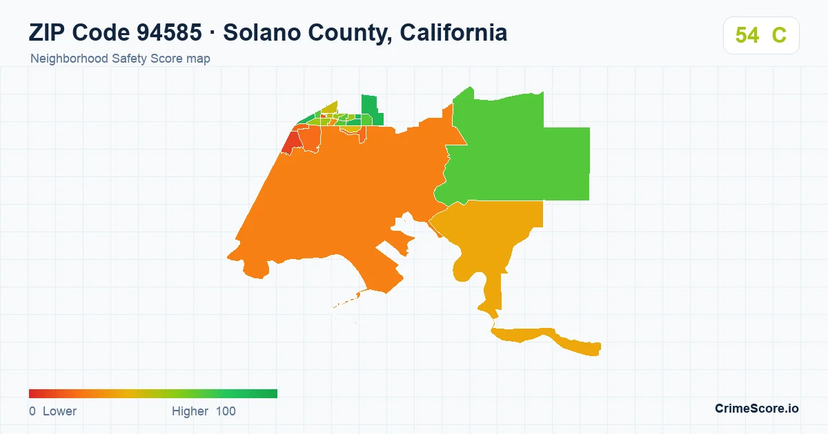 ZIP Code 94585 in Solano County, California neighborhood Safety Score map