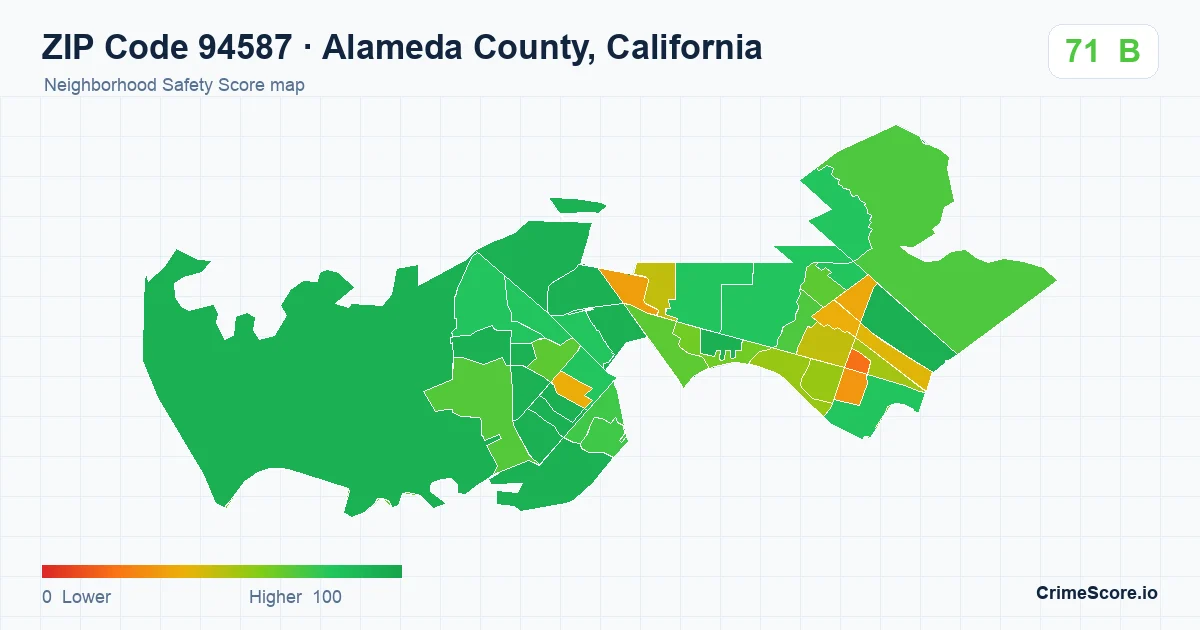 ZIP Code 94587 in Alameda County, California neighborhood Safety Score map