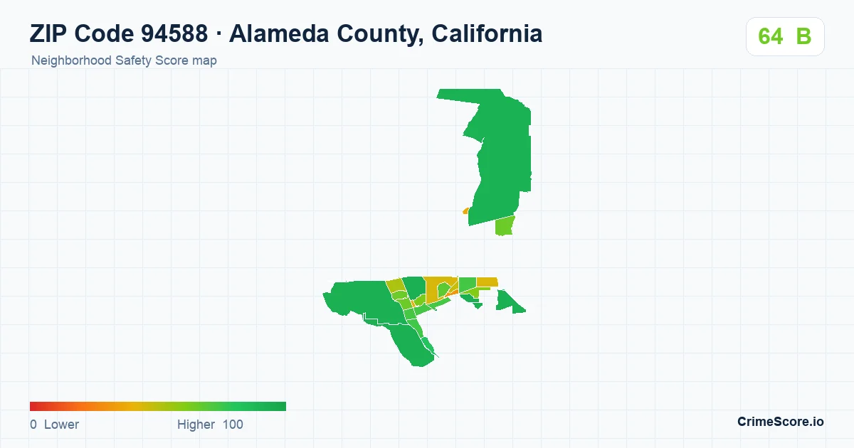 ZIP Code 94588 in Alameda County, California neighborhood Safety Score map