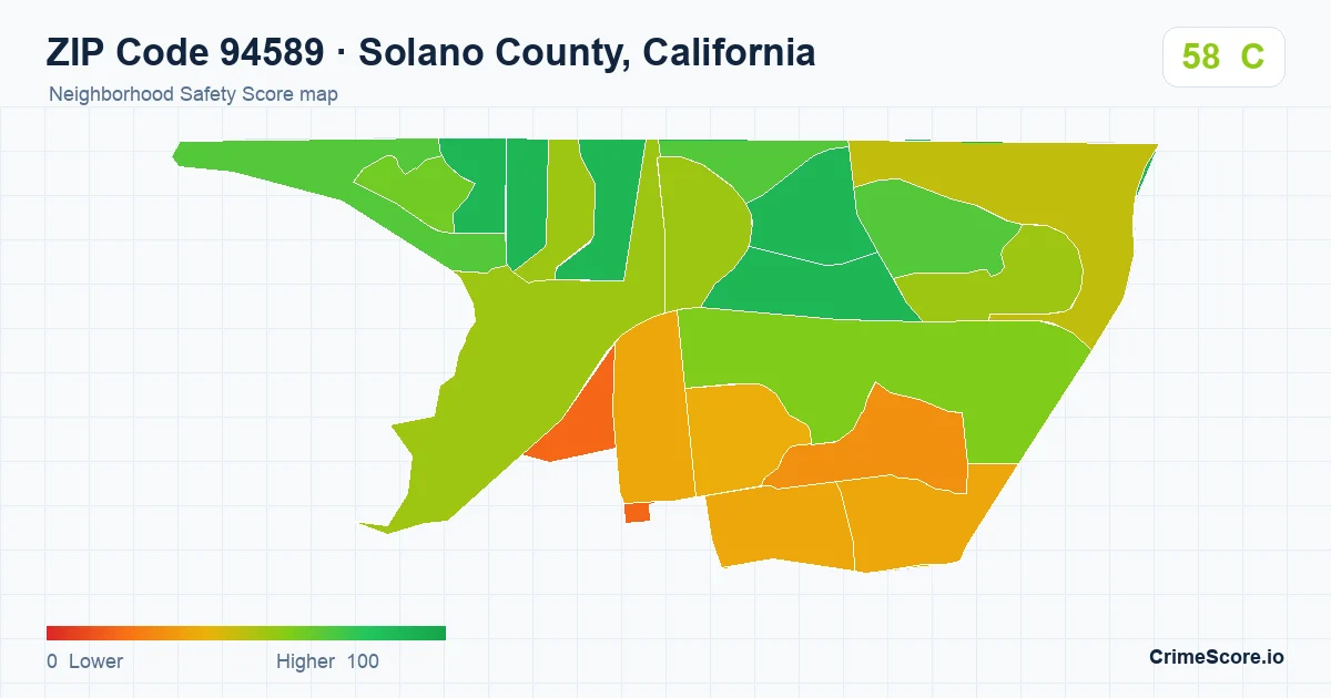 ZIP Code 94589 in Solano County, California neighborhood Safety Score map