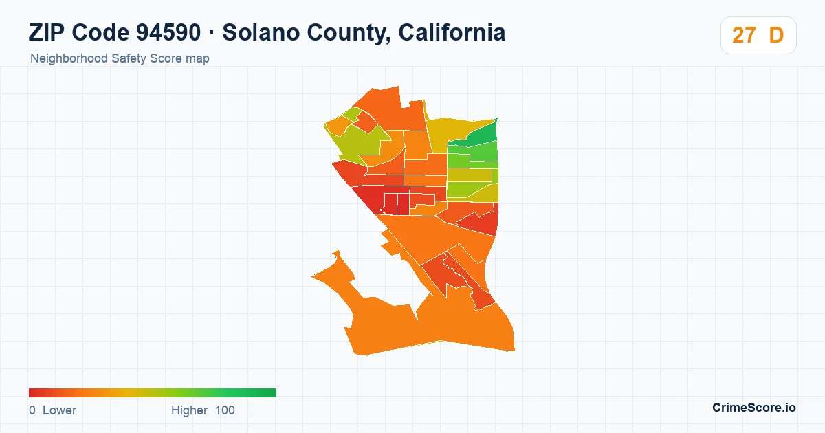 ZIP Code 94590 in Solano County, California neighborhood Safety Score map