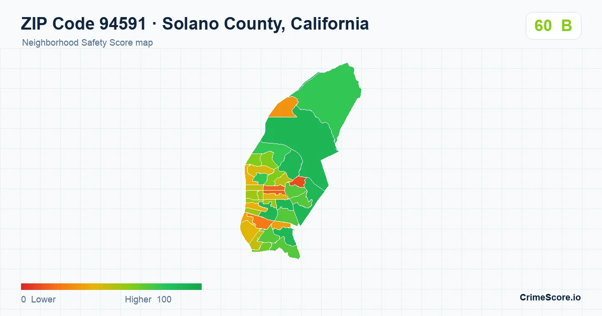 ZIP Code 94591 in Solano County, California neighborhood Safety Score map