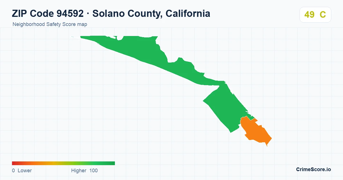 ZIP Code 94592 in Solano County, California neighborhood Safety Score map