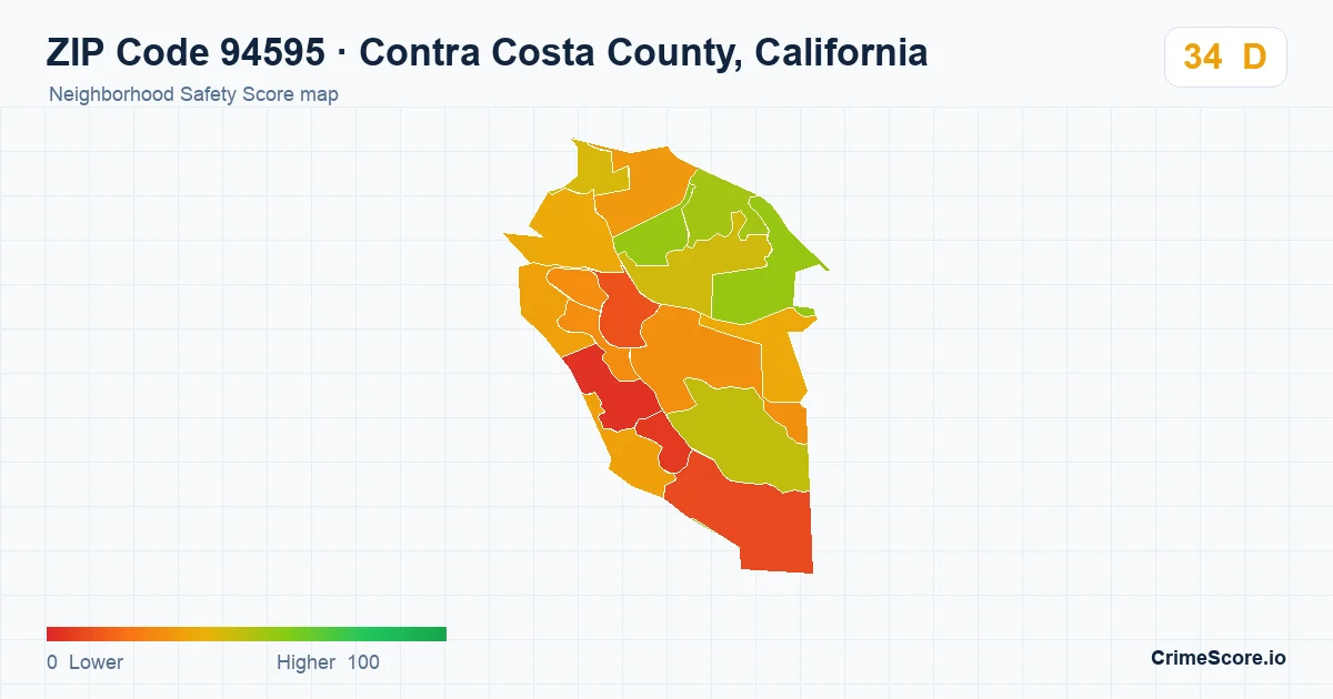 ZIP Code 94595 in Contra Costa County, California neighborhood Safety Score map