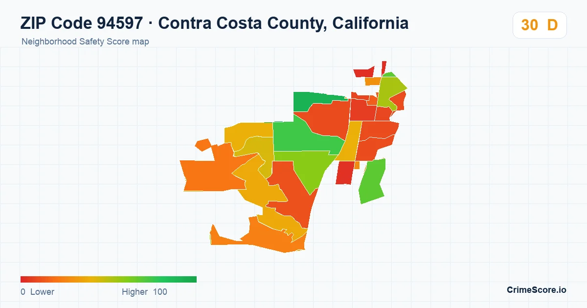 ZIP Code 94597 in Contra Costa County, California neighborhood Safety Score map