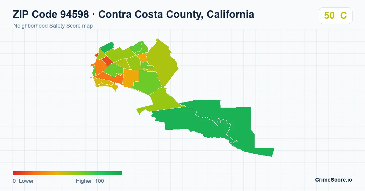 ZIP Code 94598 in Contra Costa County, California neighborhood Safety Score map