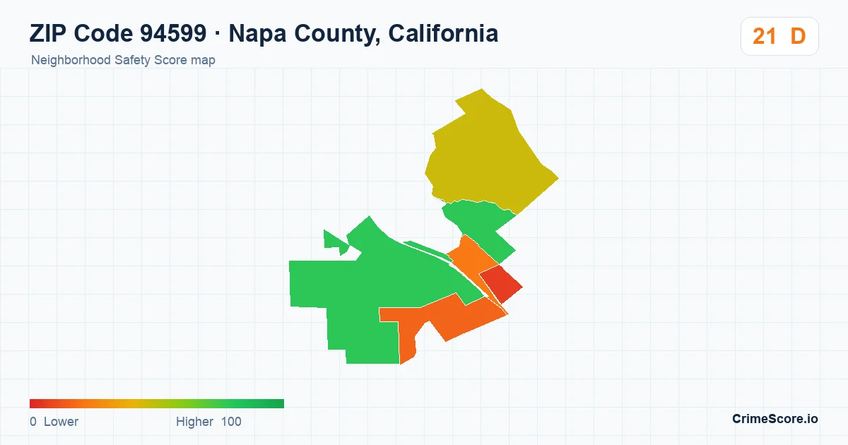 ZIP Code 94599 in Napa County, California neighborhood Safety Score map