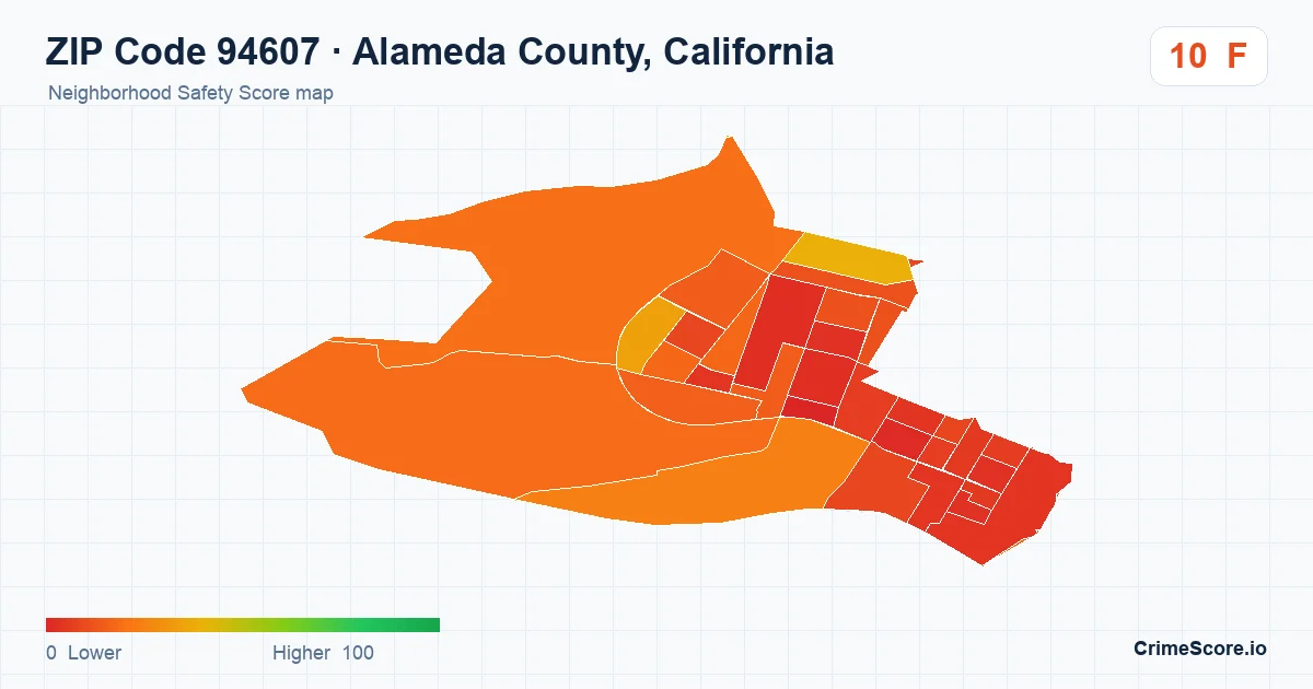ZIP Code 94607 in Alameda County, California neighborhood Safety Score map