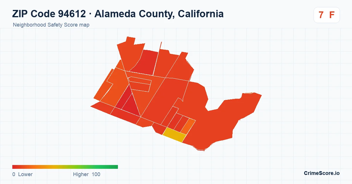 ZIP Code 94612 in Alameda County, California neighborhood Safety Score map