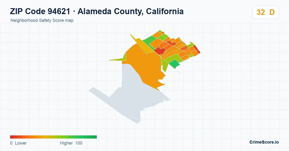 ZIP Code 94621 in Alameda County, California neighborhood Safety Score map