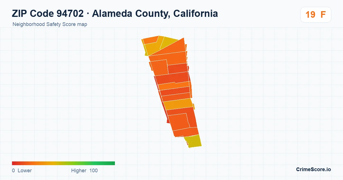 ZIP Code 94702 in Alameda County, California neighborhood Safety Score map